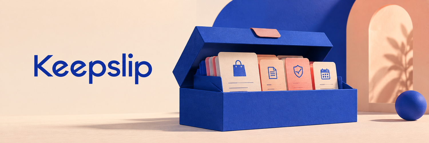 Keepslip — cobalt and peach archival card sculpture